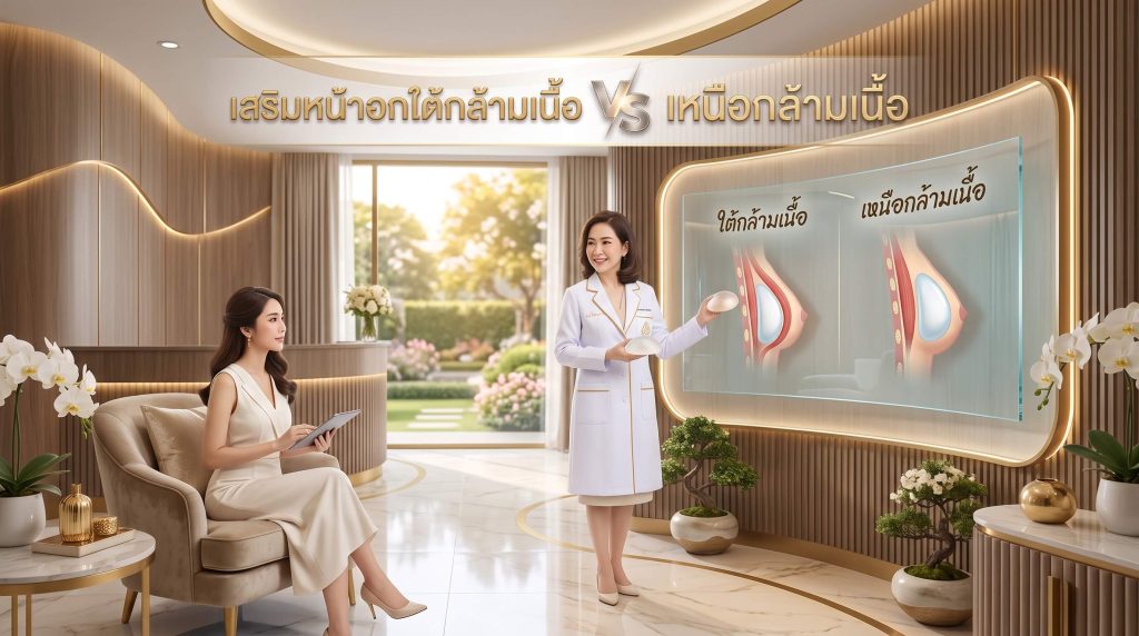 เสริมหน้าอกใต้กล้ามเนื้อ vs เหนือกล้ามเนื้อ